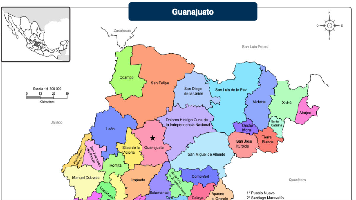 Mapa De Guanajuato Con Nombres 