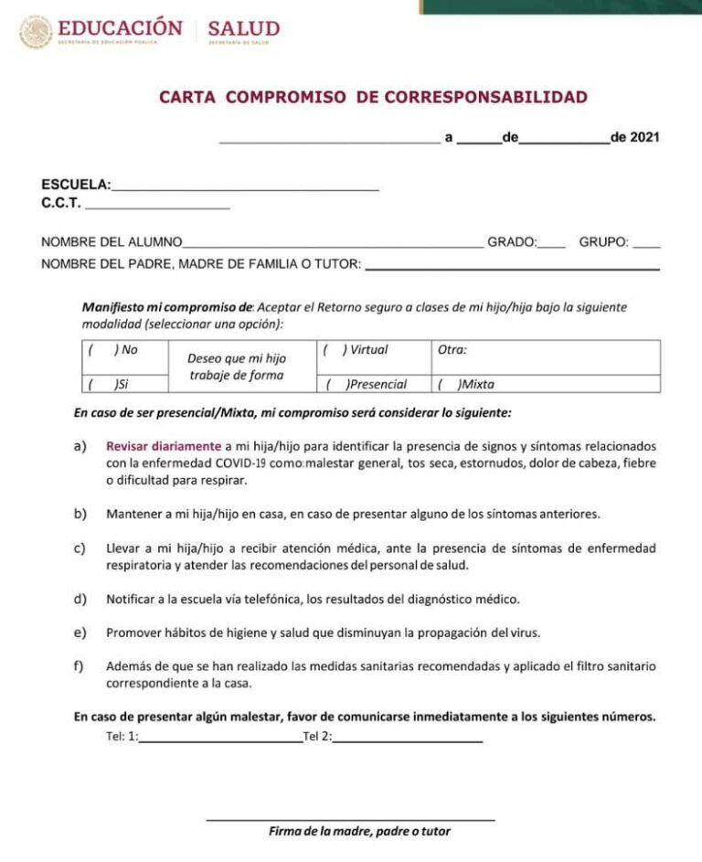 Carta Compromiso De Corresponsabilidad Sep 2021 Pdf Para Descargar E 7034